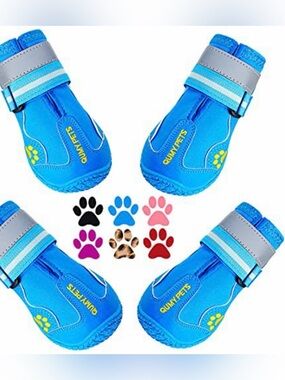 Gumy Pets Blue Waterproof Dog Boots - Reflective Strap Paw Protectors